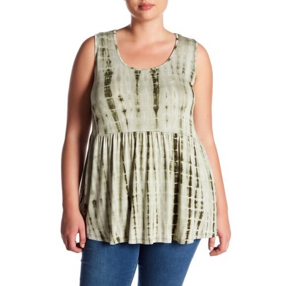bobeau Tops - BOBEAU GREEN TIE DYE BABYDOLL PLUS SIZE TANK TOP
